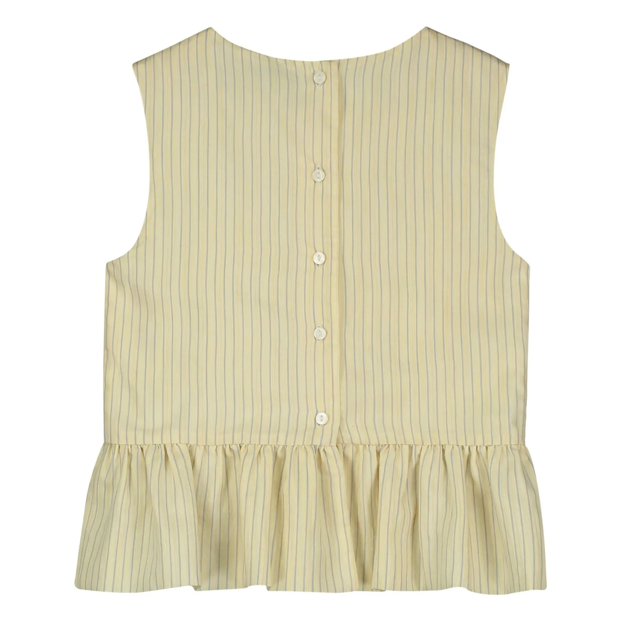 Tangerine - Striped Sleeveless Ruffled Top | Pale Yellow