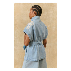 Louise Misha - Katja Cotton Sleeveless Jacket | Blue