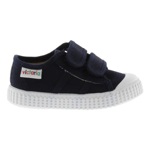 Victoria - Stripes Canvas Velcro Sneakers | Navy Blue