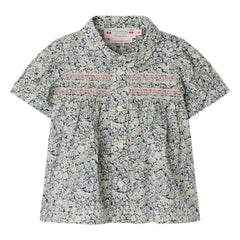 Bonpoint - Claudine Collar Laurencia Fleurie Organic Cotton Blouse | Prussian Blue