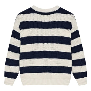 the new society - Musa Cotton Striped Sweater | Midnight blue