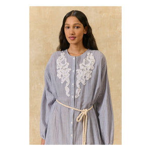 Louise Misha - Flavie Striped Organic Cotton Dress | Blue
