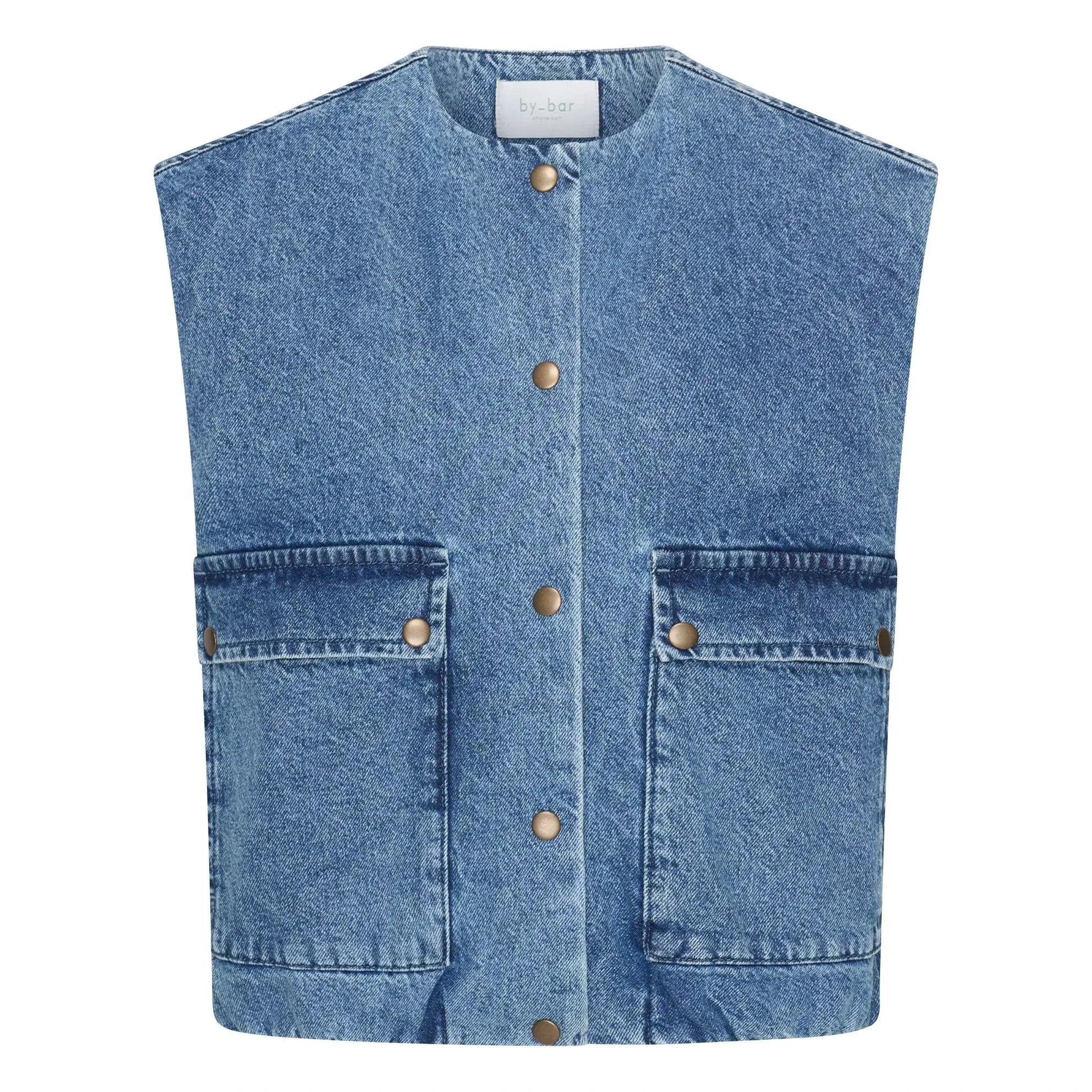 By Bar - Maggie Organic Cotton Denim Sleeveless Jacket | Denim Blue
