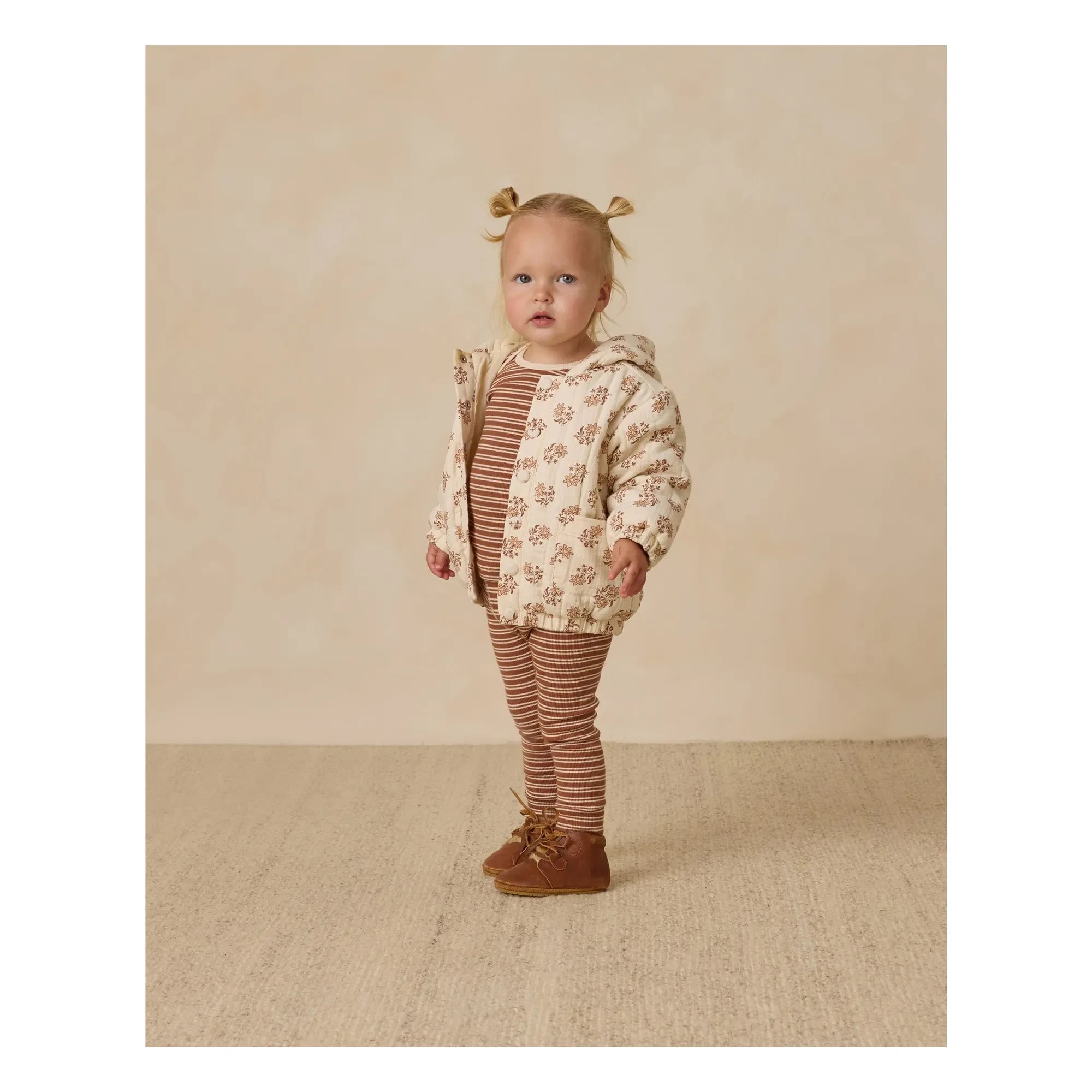 Quincy Mae - Organic Cotton Gingham Patterned Hooded Jacket | Ecru