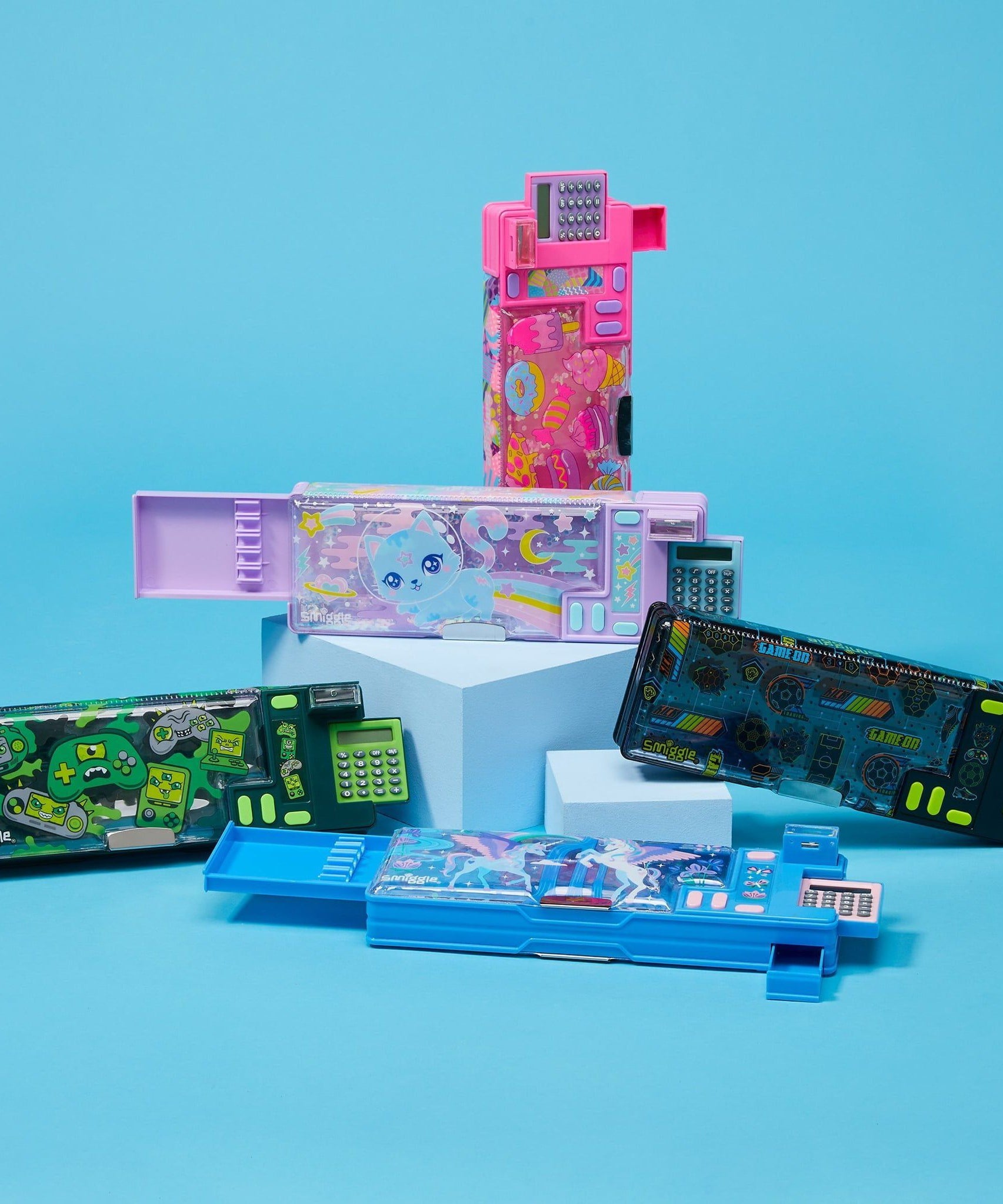 Smiggle - Budz Köpekbalığı Hesap Makineli Pop Out Otomatik Kalem Kutusu-Dinossi