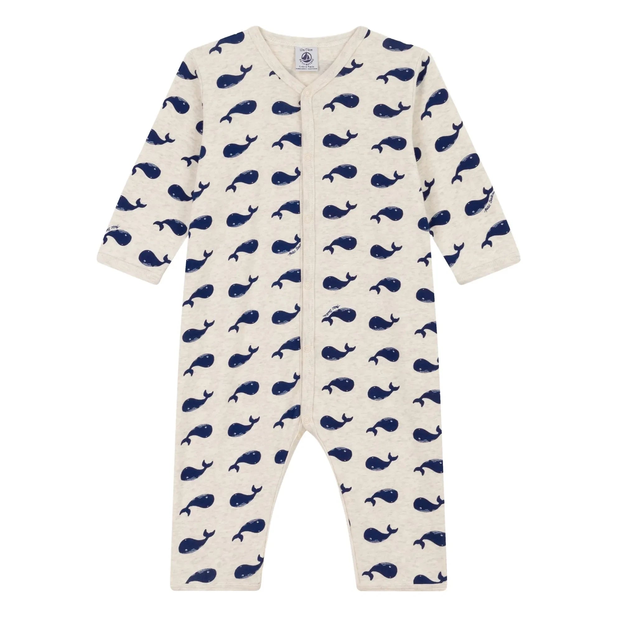 Petit Bateau - Baleineli Patisiz Organik Pamuk Pijama | Koyu gri bej