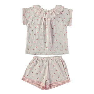 Risu Risu - Lisboa Short Pajamas Cherry Organic Cotton Gauze | Ecru