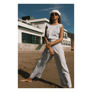 The Tiny Big Sister - Linen and Cotton Embroidered Pants | Blue