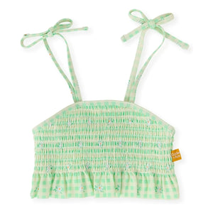 Goldie + Ace - Gathered Swimsuit Top with Checkered Pattern | Green