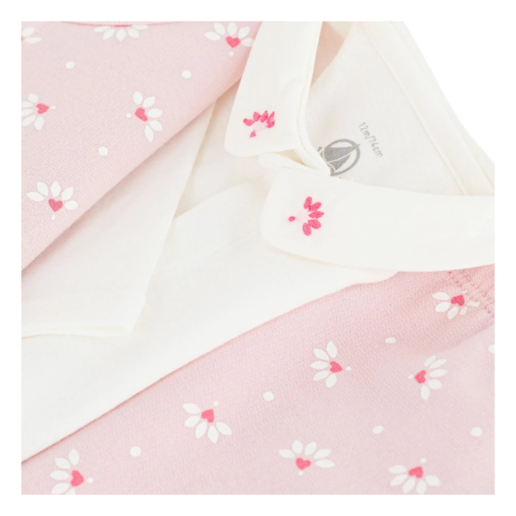 Petit Bateau - Organic Cotton Floral Pattern Cardigan, Pants, and Bodysuit Set | Pink