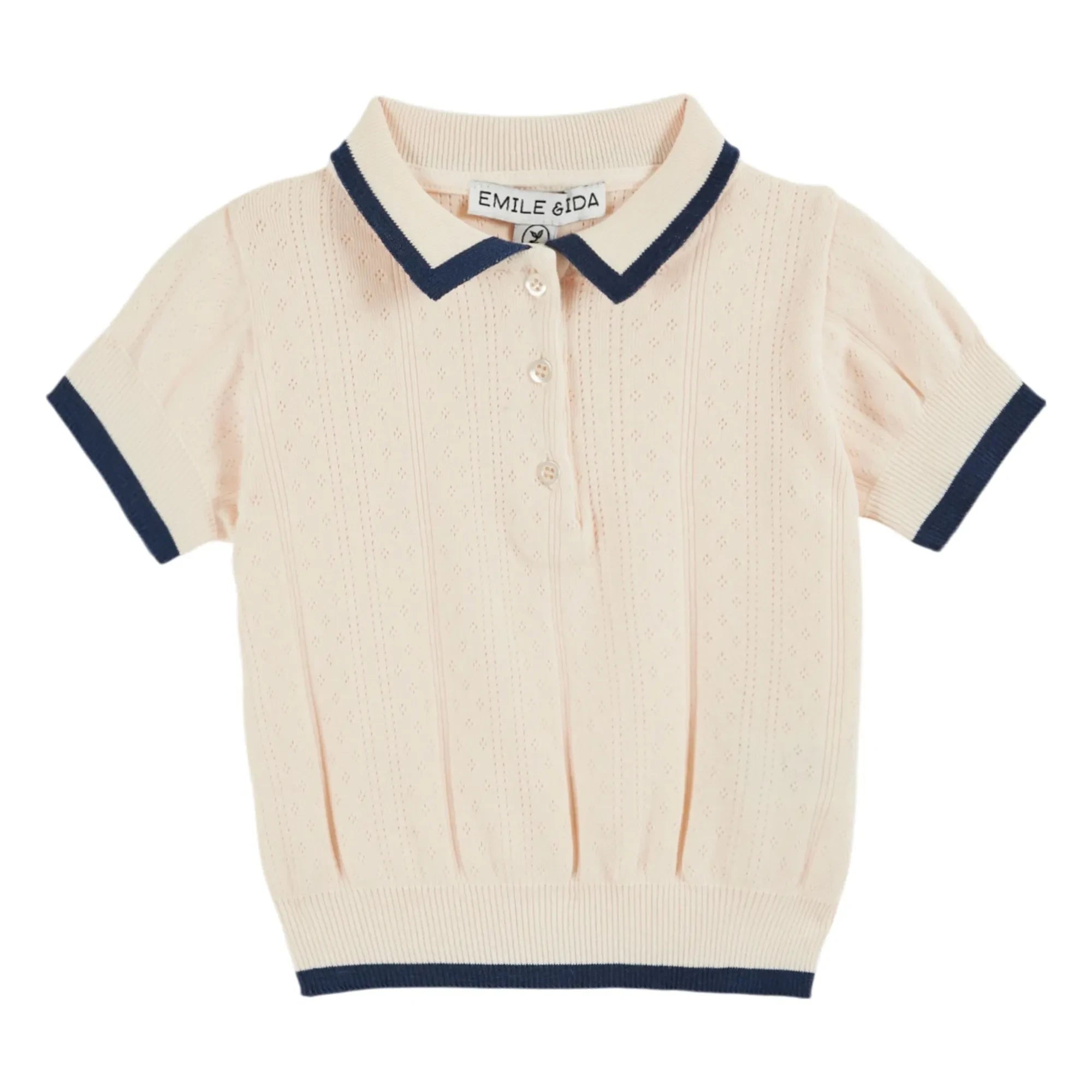 Emile to Ida - Pointelle Contrast Polo Organik Pamuk | Cream