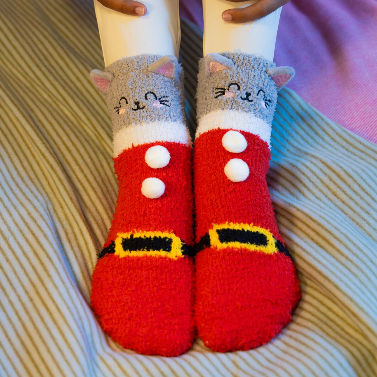 Legami - Kids' Christmas Slipper Socks Kitty Santa - A Perfect Fit!