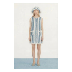 The Tiny Big Sister - Cotton Striped Dress | Denim Blue