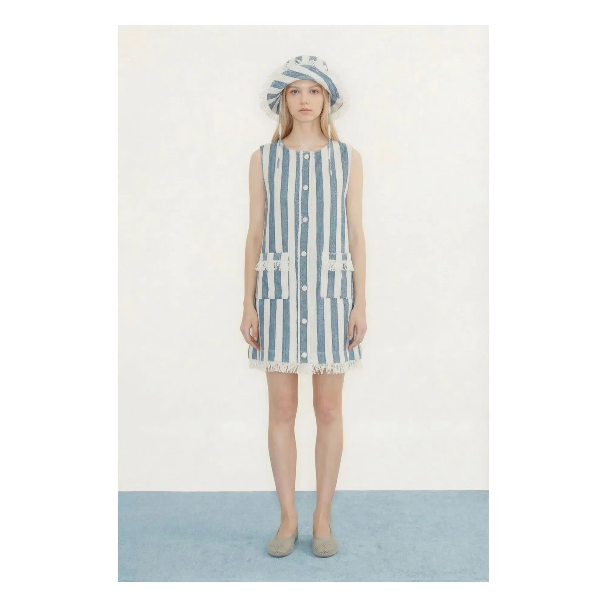 The Tiny Big Sister - Cotton Striped Dress | Denim Blue