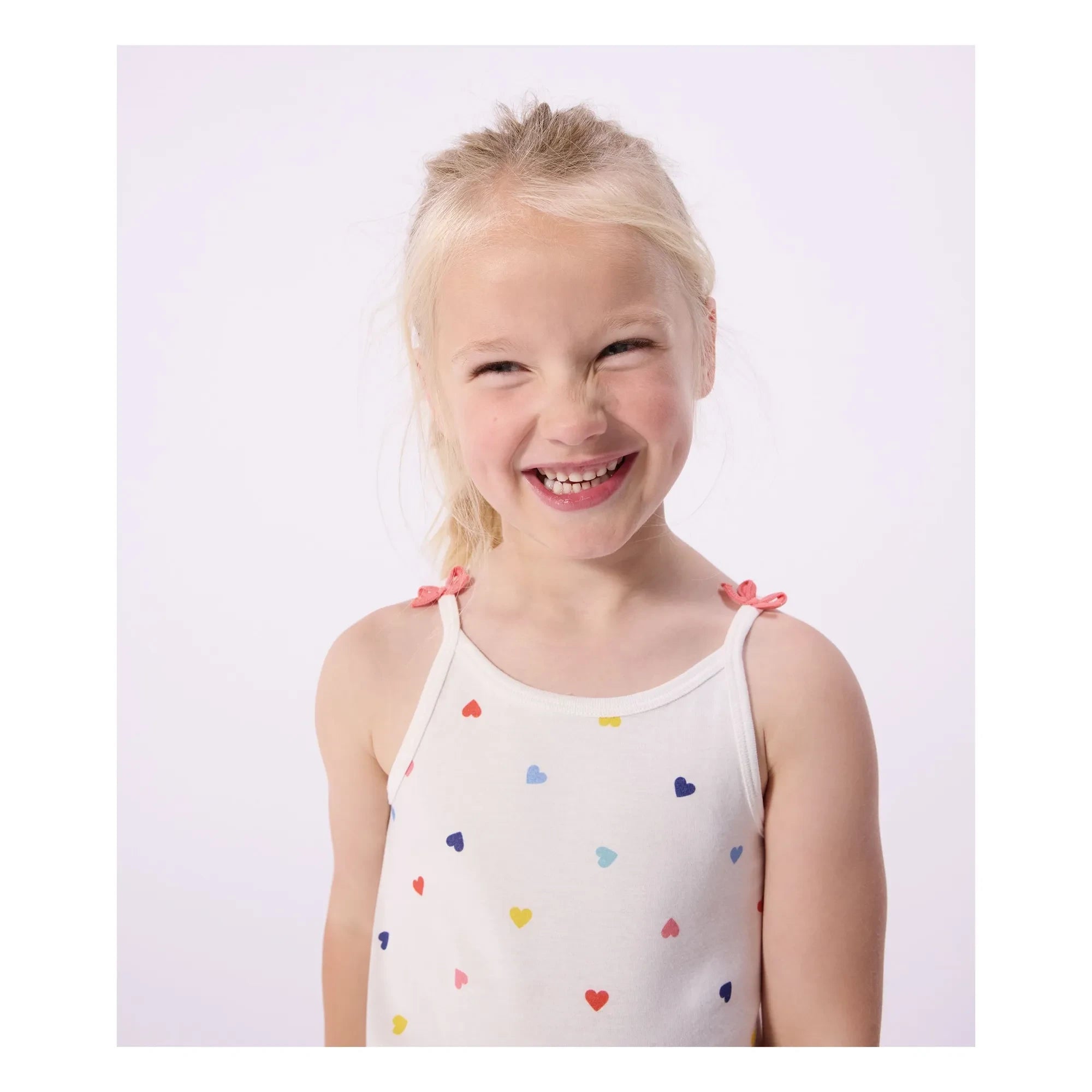Petit Bateau - Heart Print Short Pajama Tank Top | White