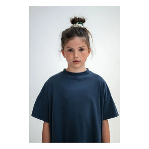 Repose AMS - Organic Cotton Ruffled T-Shirt Dress | Midnight Blue