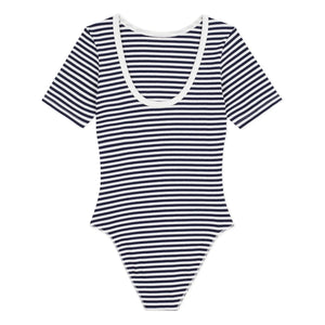 Petit Bateau - Striped Ribbed Organic Cotton Bodysuit | Navy Blue