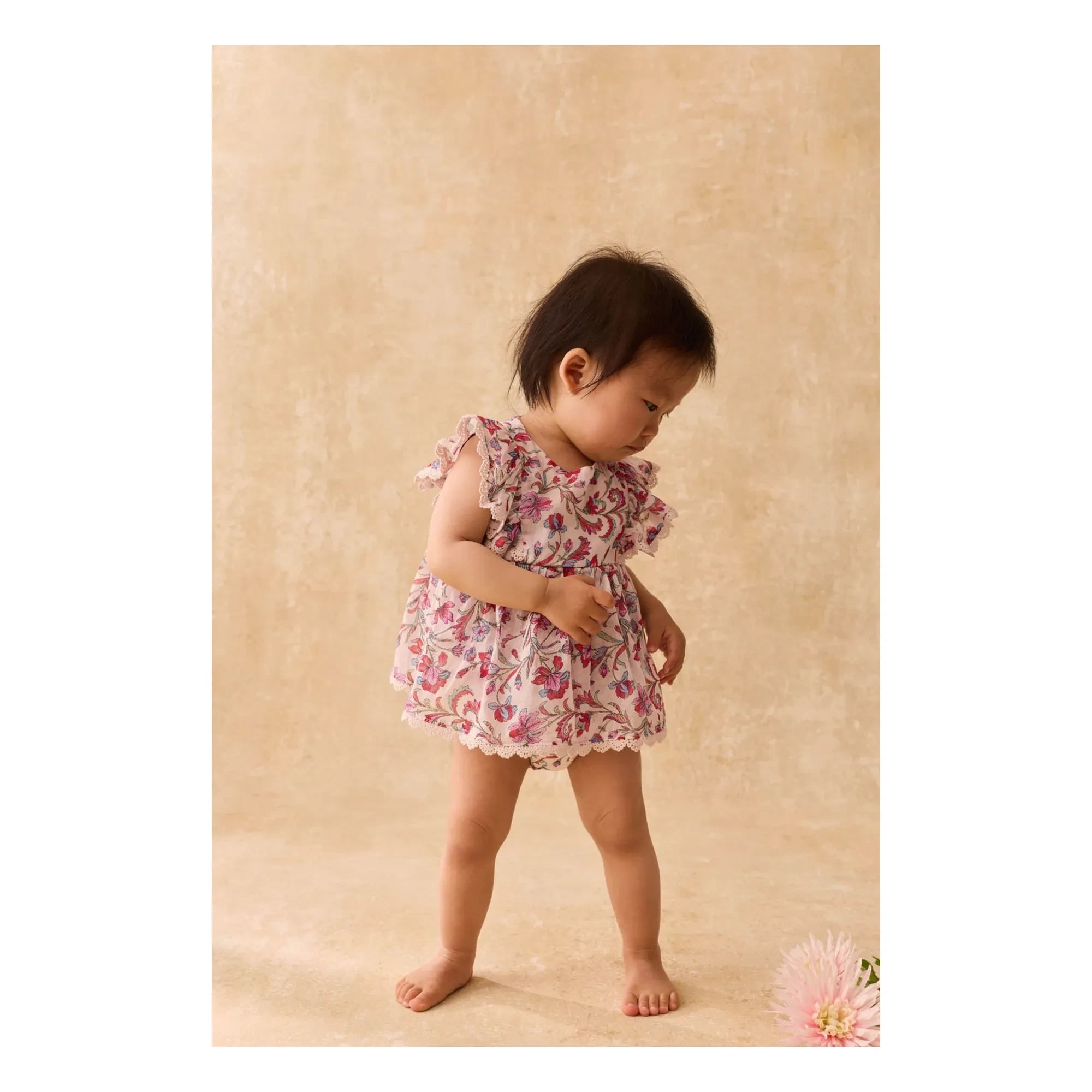 Louise Misha - Lena Fleurie Organic Cotton Romper Dress | Cream