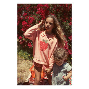 Piupiuchick - Strawberry Organic Cotton Ruffled Sweatshirt | Pink