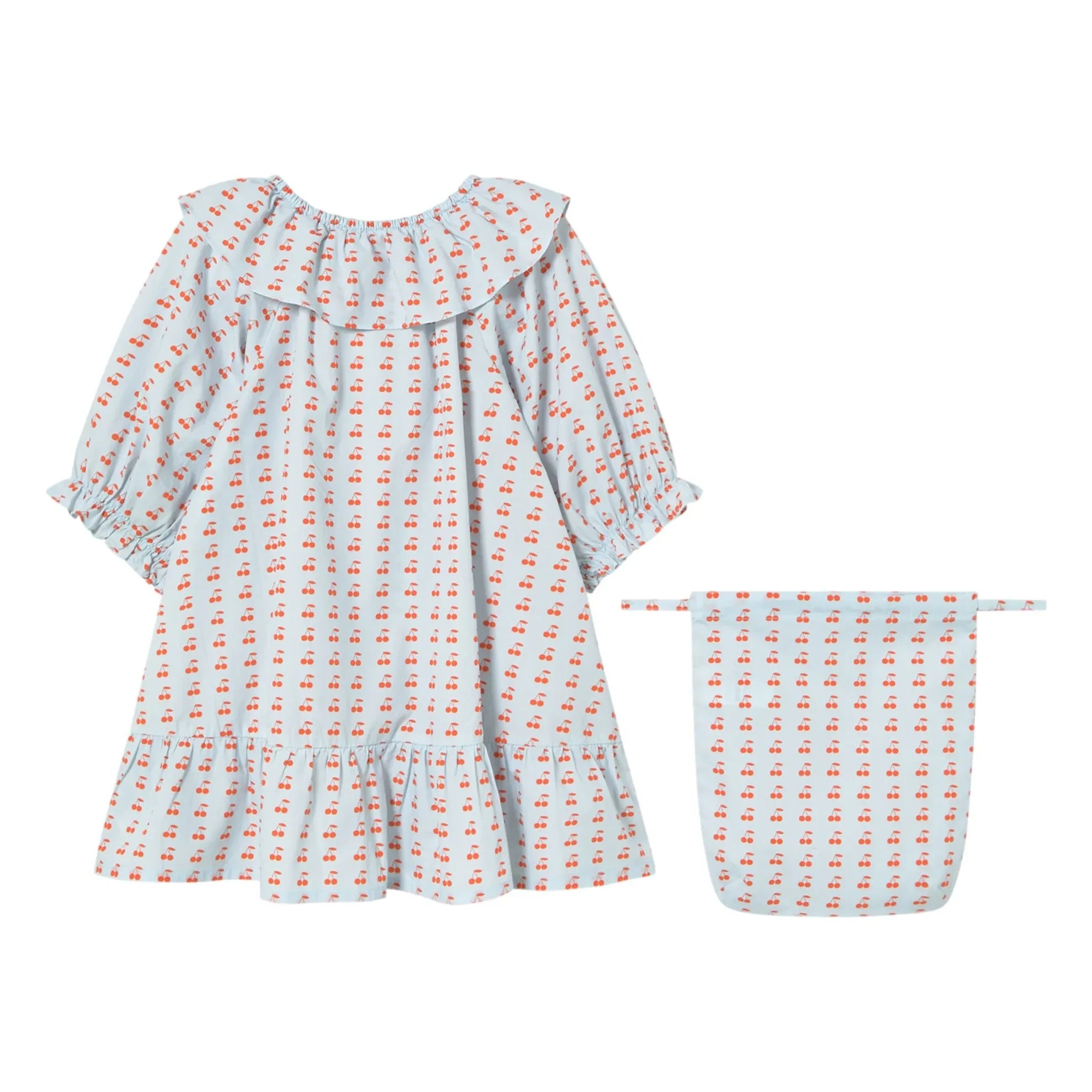 Tinycottons - Cherry Ruffled Dress | Ice Blue