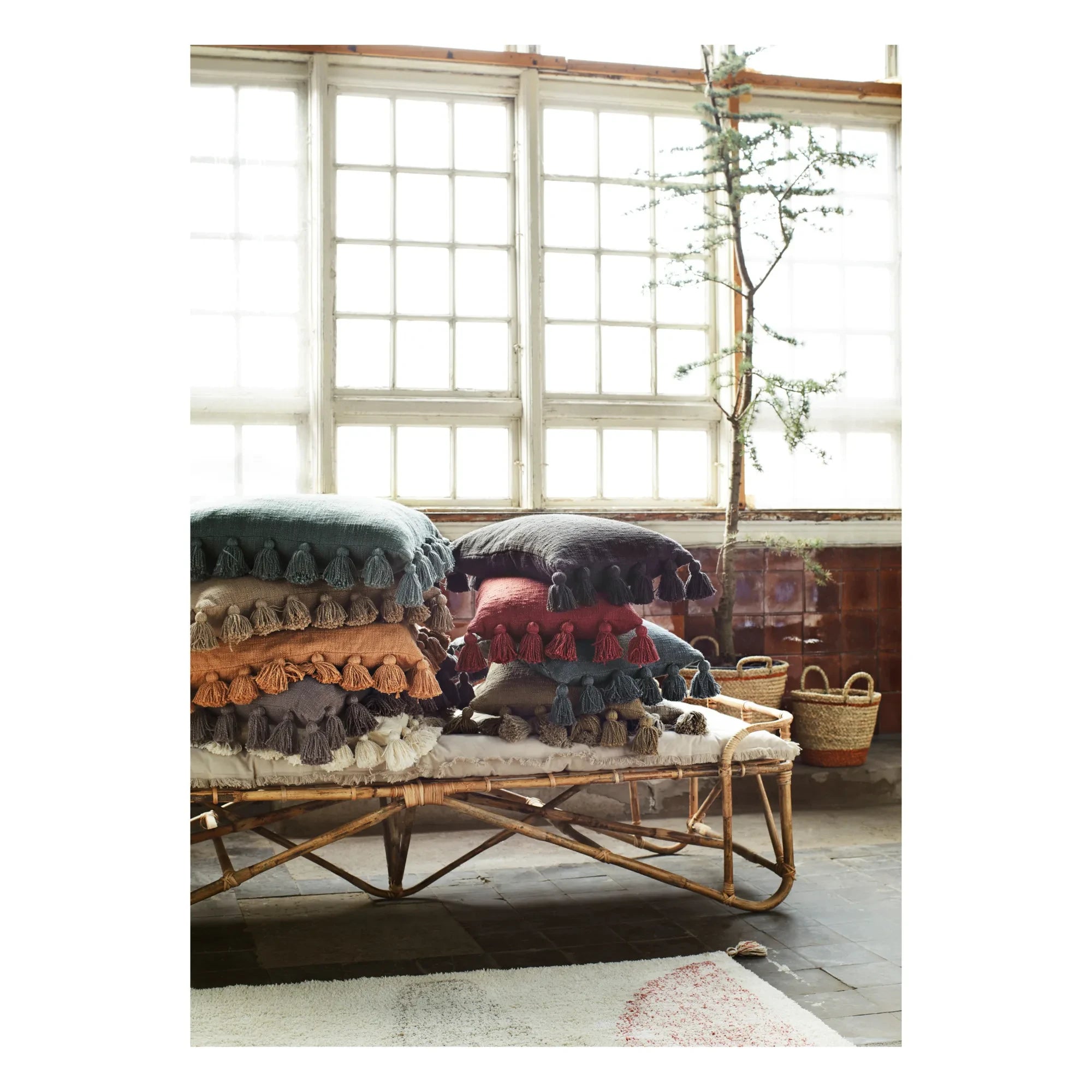 Madam Stoltz - Pompom Cushion Cover | White