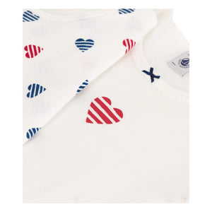 Petit Bateau - 2-Pack Striped Heart Organic Cotton T-Shirt Set | White