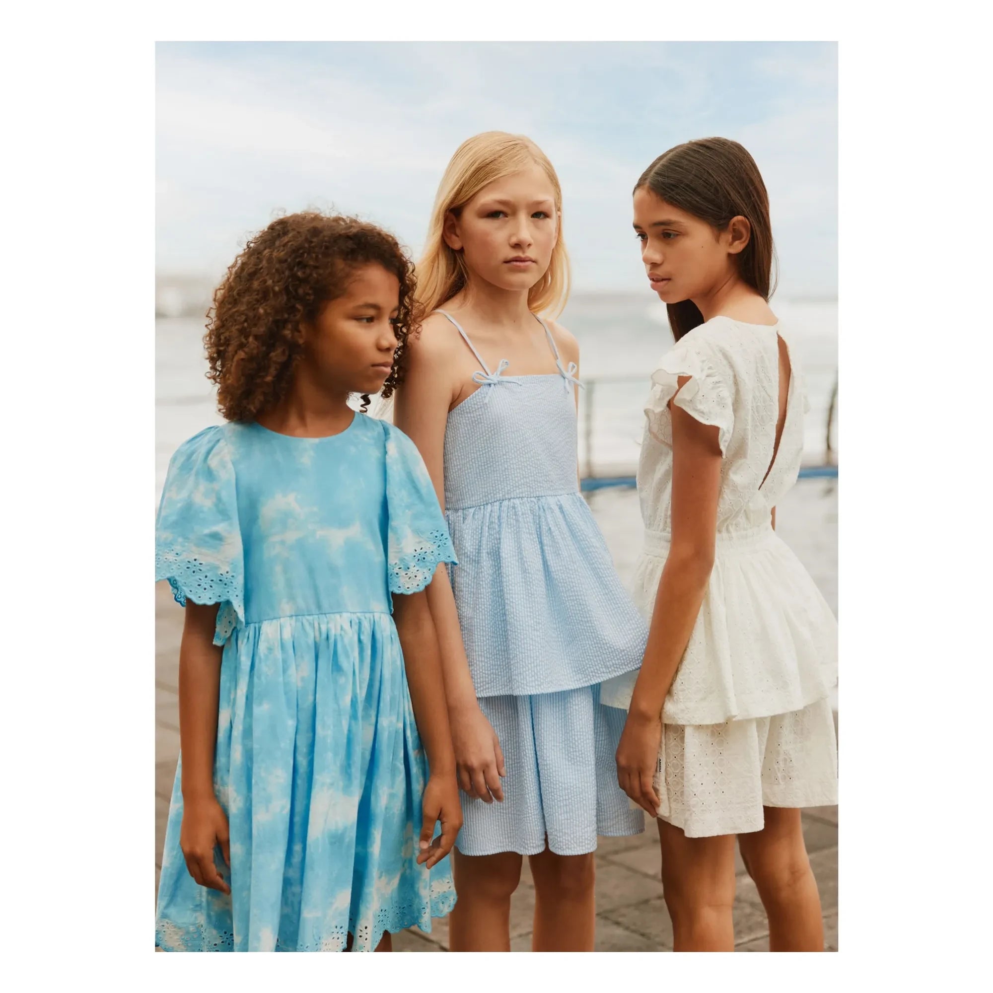 Molo - Striped Chelsea Ruffle Dress Organic cotton | Light blue