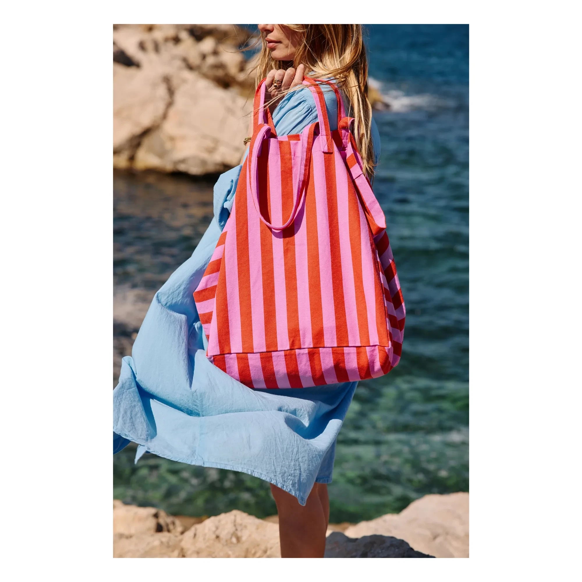 Rose in April - Elisa Striped Tote Bag | Pink
