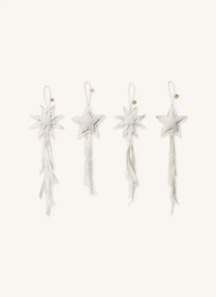 Ferm Living - Vela Star cotton tree ornaments - Set of 4 | White
