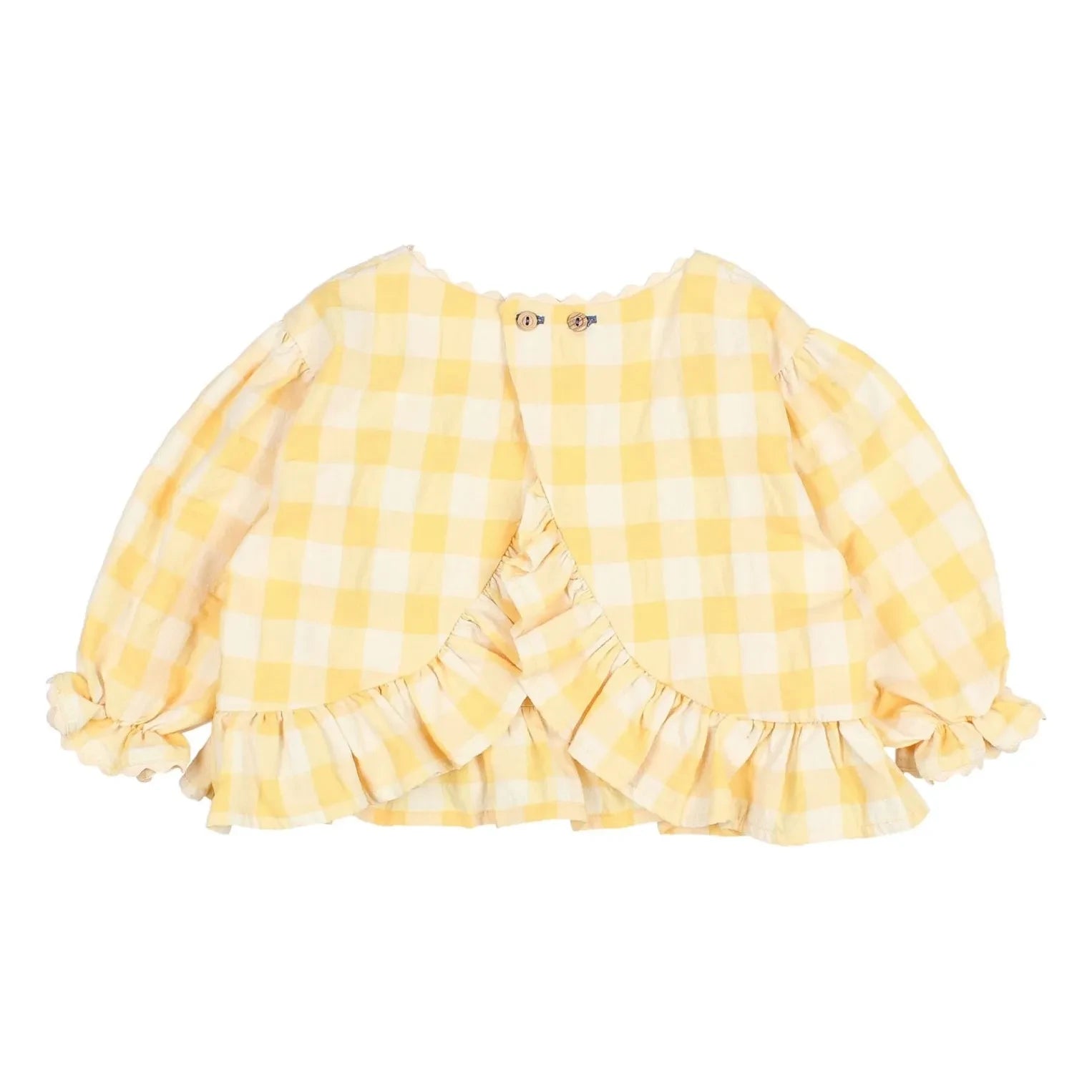 Búho - 3/4 Sleeve Checkered Seersucker Blouse | Yellow