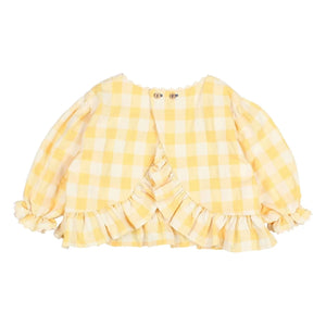 Búho - 3/4 Sleeve Checkered Seersucker Blouse | Yellow