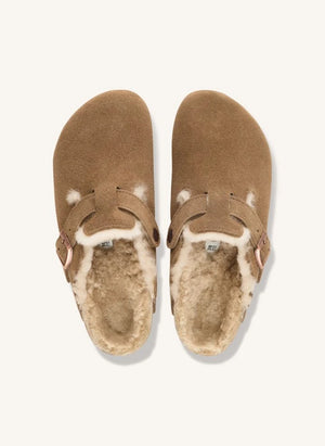 BIRKENSTOCK - Boston Shearling Suede Slippers | Taupe Brown