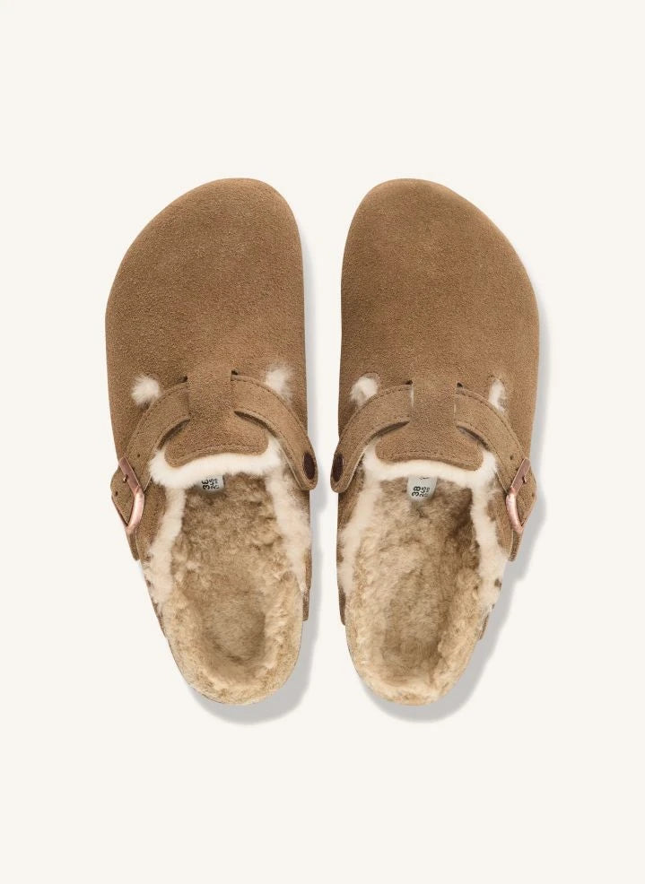 BIRKENSTOCK - Boston Shearling Suede Slippers | Taupe Brown