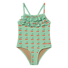 Tinycottons - Cherry Ruffle Swimsuit | Green Water