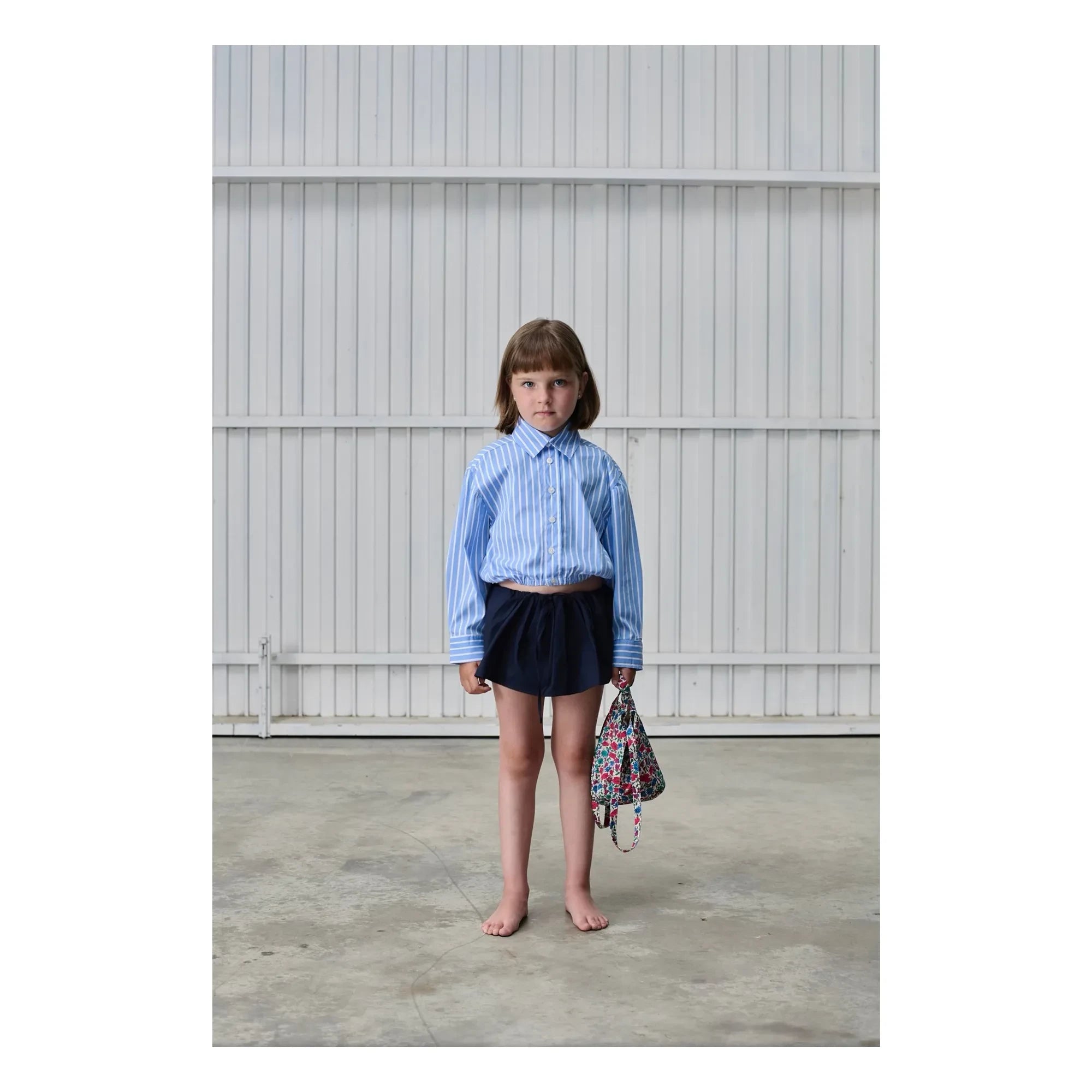 Tangerine - Striped Elastic Short Shirt | Light Blue
