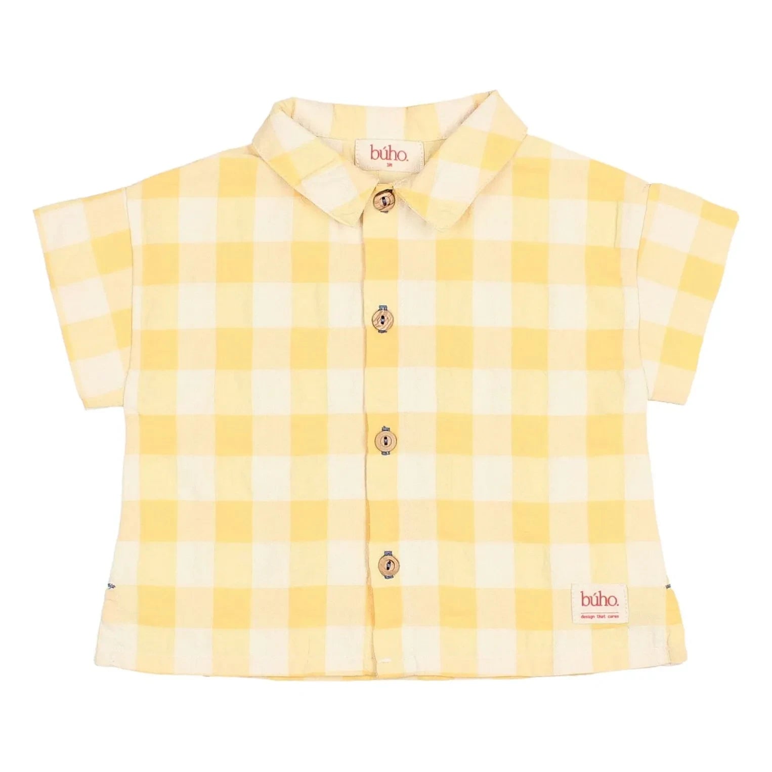 Búho - Yellow Gingham Seersucker Organic Cotton Baby Shirt