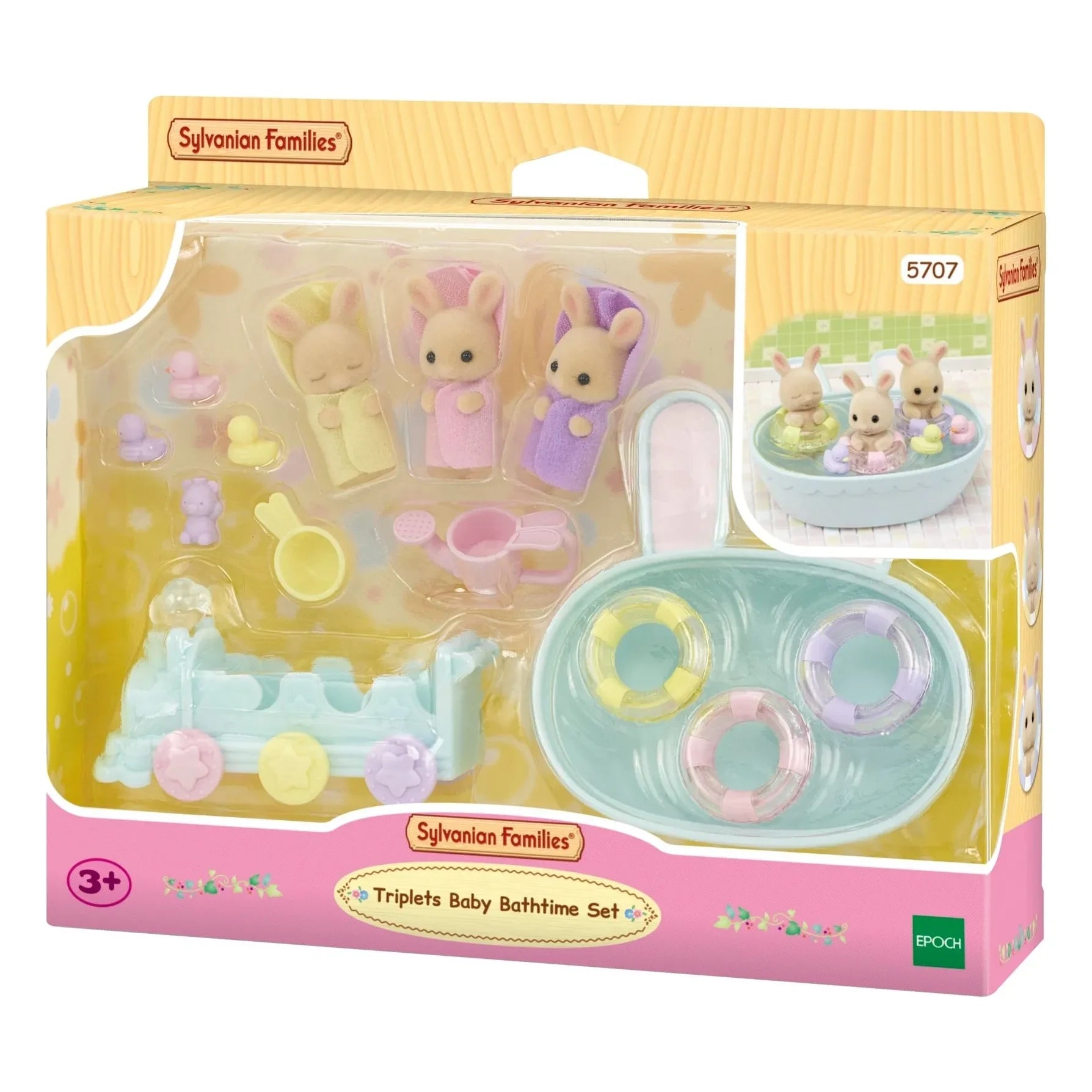 Sylvanian Families - Lapin üçüzleri Krem ve banyo aksesuarları