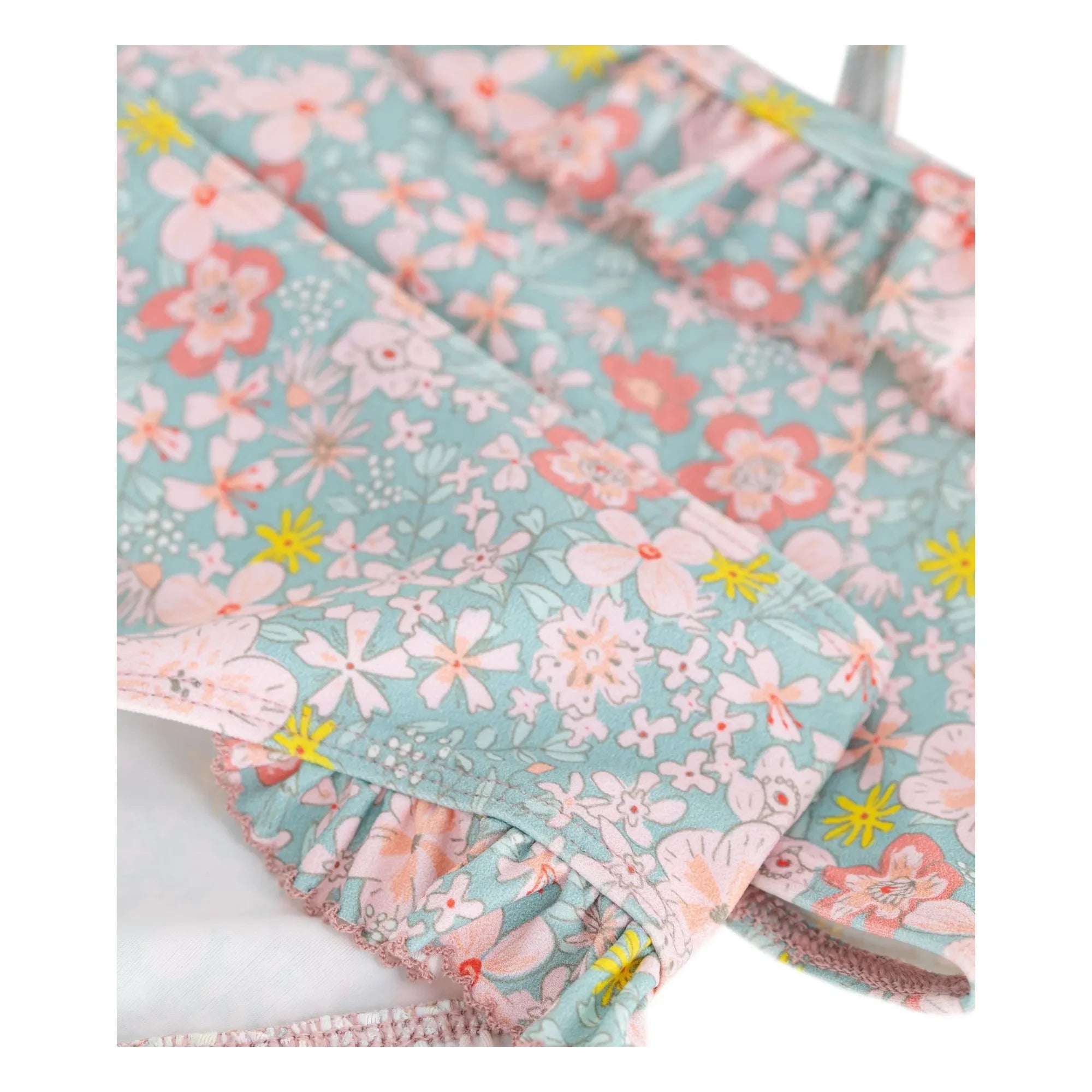 Petit Bateau - 2 Piece Swimsuit with Floral Ruffles | Grey Blue