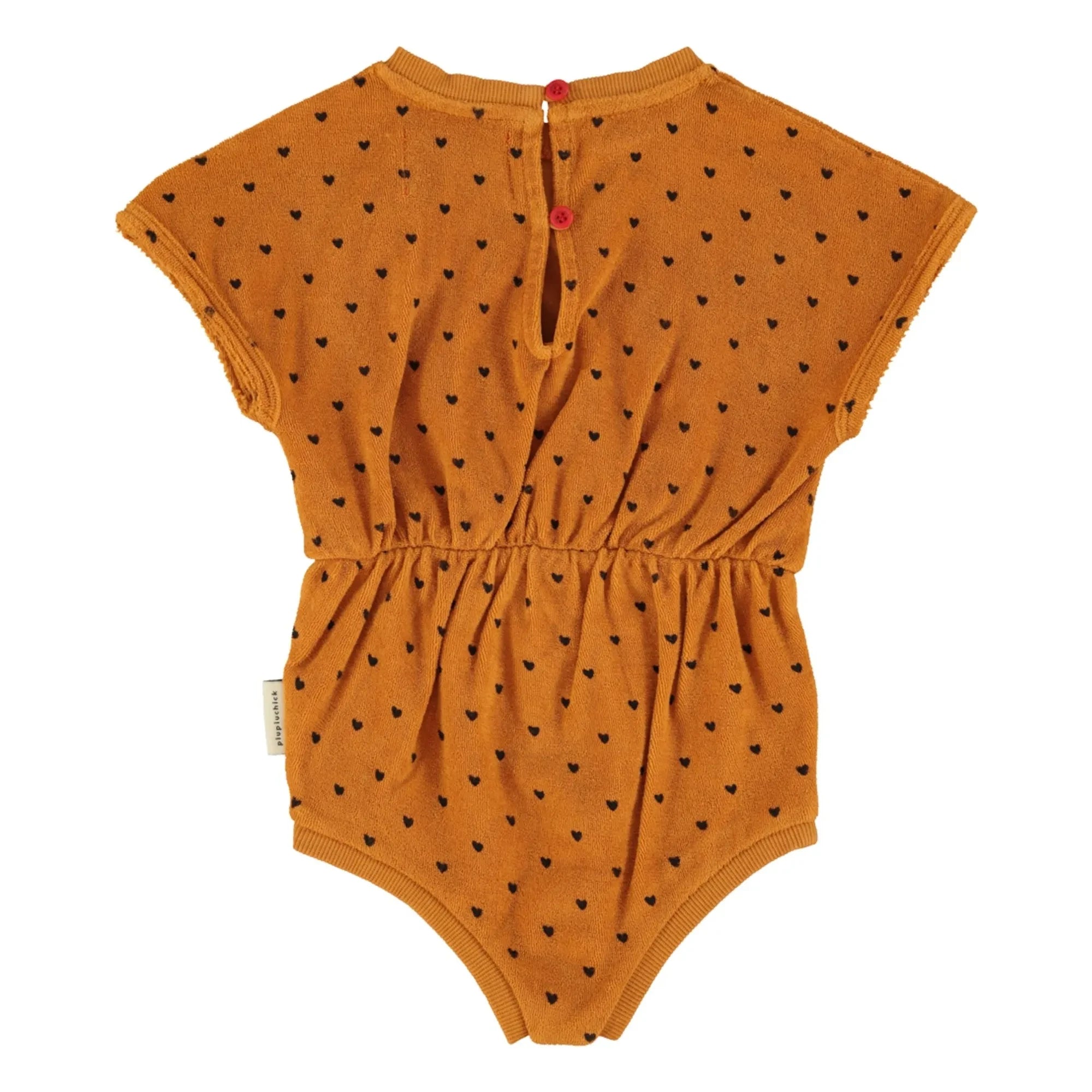 Piupiuchick - Organic Cotton Terry Heart-Print Romper | Camel