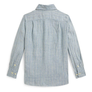 Ralph Lauren - Striped Sport Logo Shirt Linen | Blue