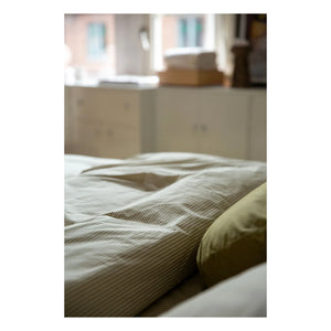Suite 702 - Organic Percale Striped Duvet Cover - Olive-Cream | Olive