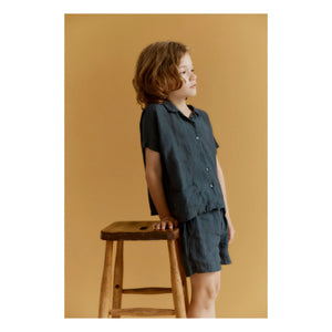 Caramel - Bamboo Linen Shirt and Shorts Set | Abyss Blue