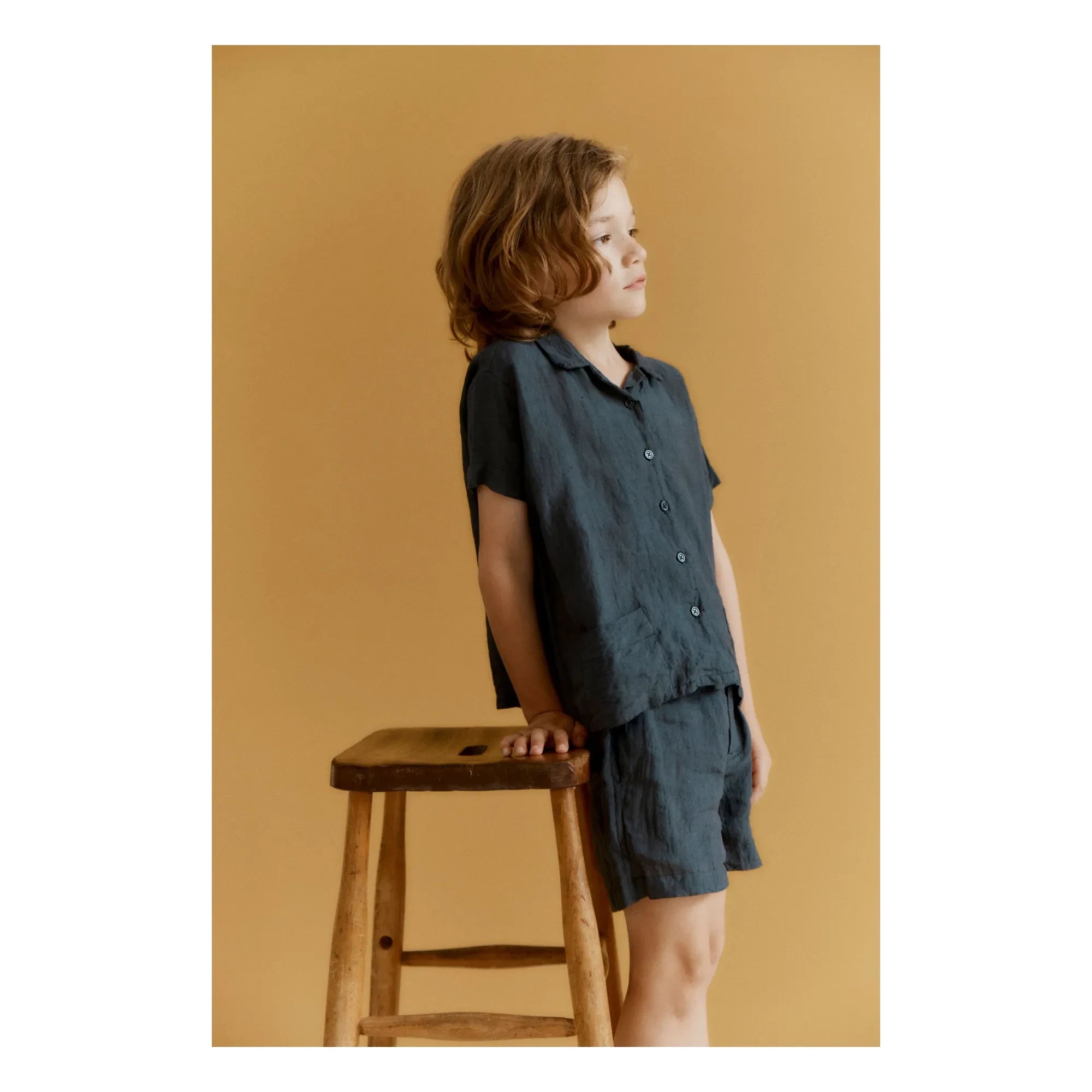 Caramel - Bamboo Linen Shirt and Shorts Set | Abyss Blue