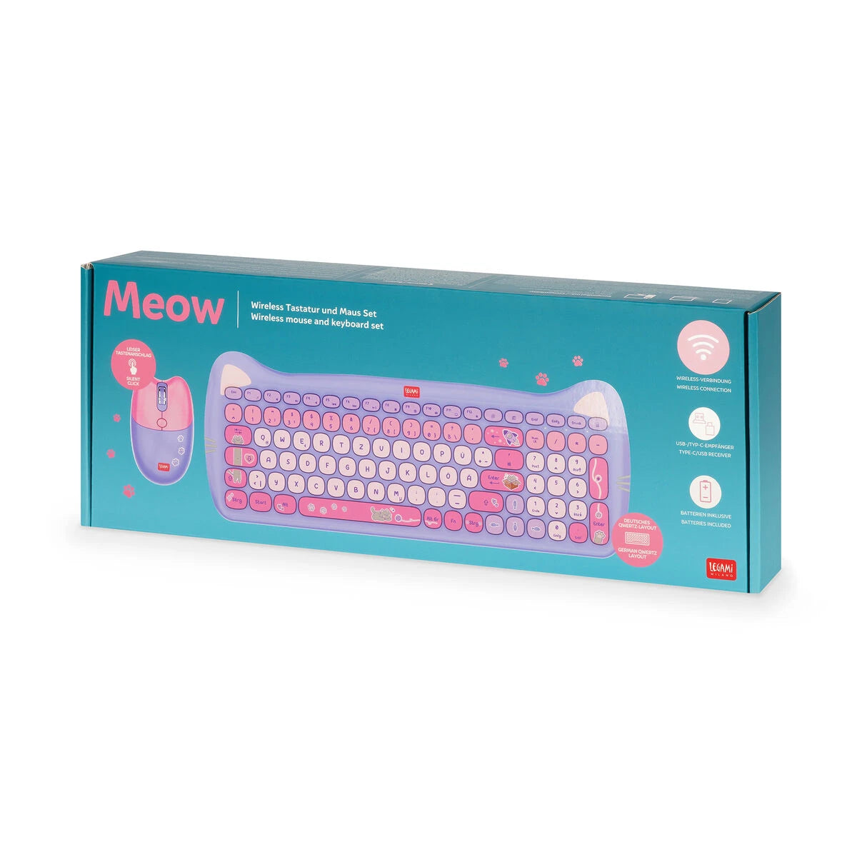 Legami - Wireless Mouse and Keyboard Set - Meow