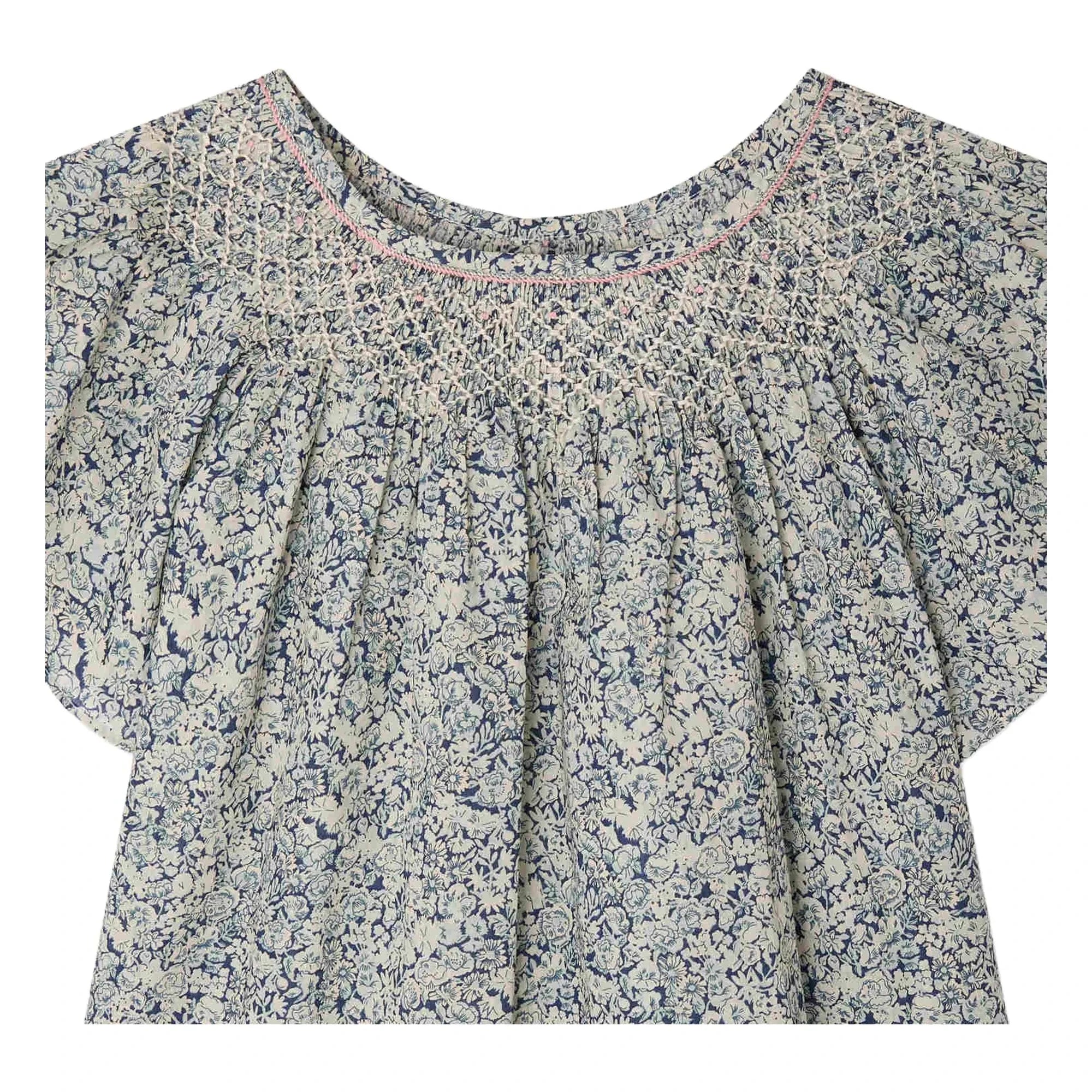 Bonpoint - Nella Fleurie Organic Cotton Gathered Blouse | Prussian Blue