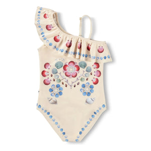 Molo - Asymmetric Ruffled Swimsuit with Seashell Print Made from Recycled Fibers | Ecru