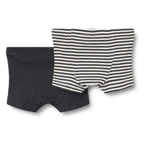 Wheat - Pack of 2 Louis Ribbed Striped Organic Cotton Boxer Briefs | Black