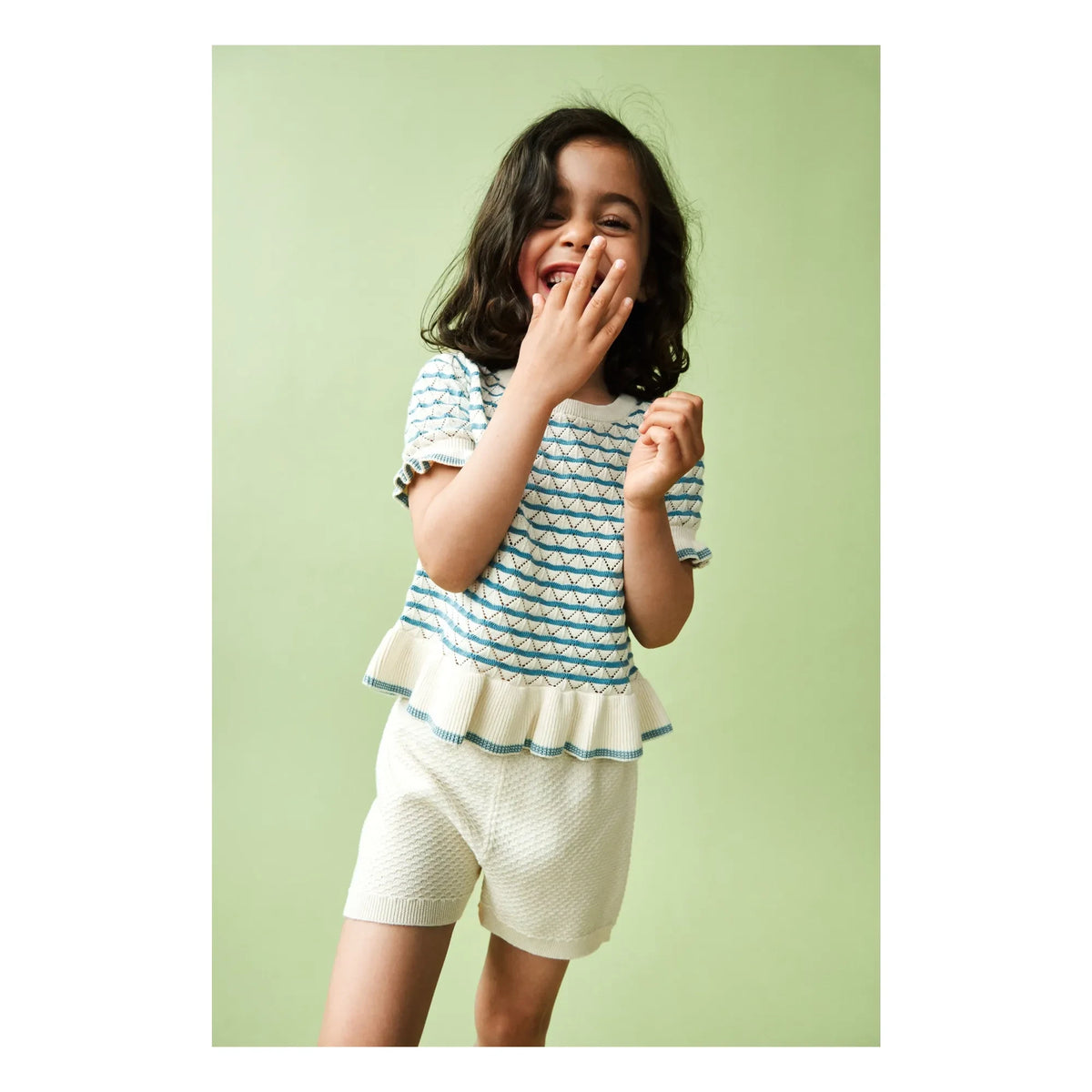 FUB - Pointelle Organic Cotton Fine Knit T-Shirt | Azure Blue