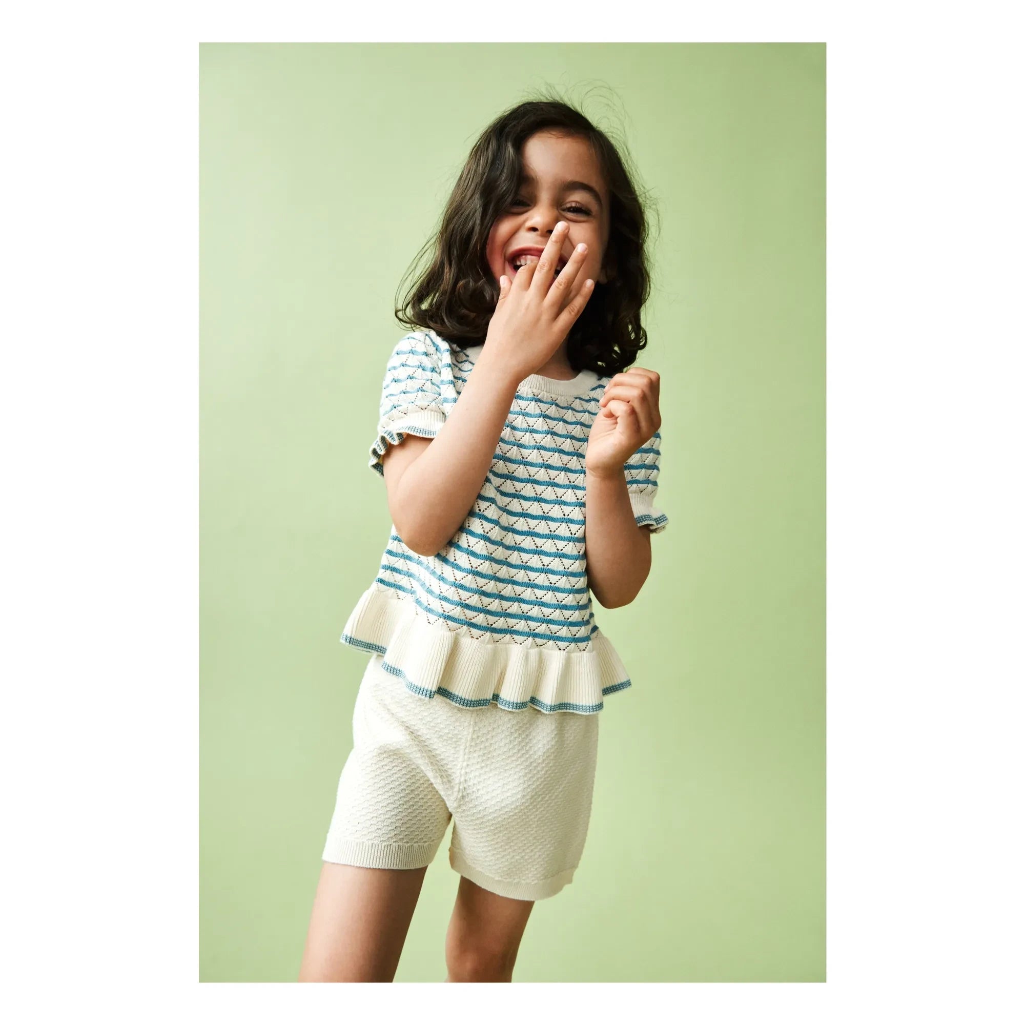 FUB - Pointelle Organic Cotton Fine Knit T-Shirt | Azure Blue