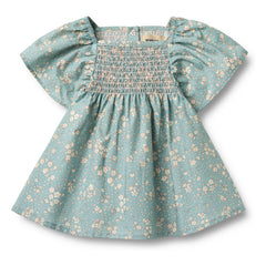 Wheat - Elva Fleurie Organic Cotton Baby Dress | Light Blue